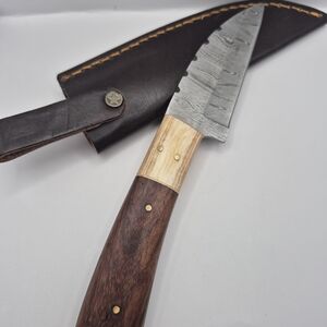 NEW!! Handcrafted Damascus steel Two Tone Brown Handle with Leather Sheath